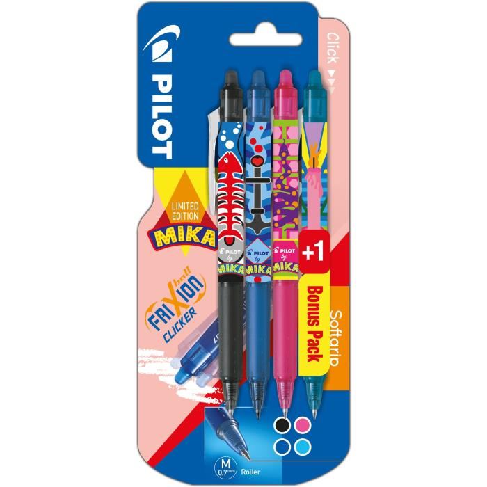 Frixion Ball Clicker Mika encre effaçable 0.7 Blister de 4 -20% - GEO Gabon Shop Online 